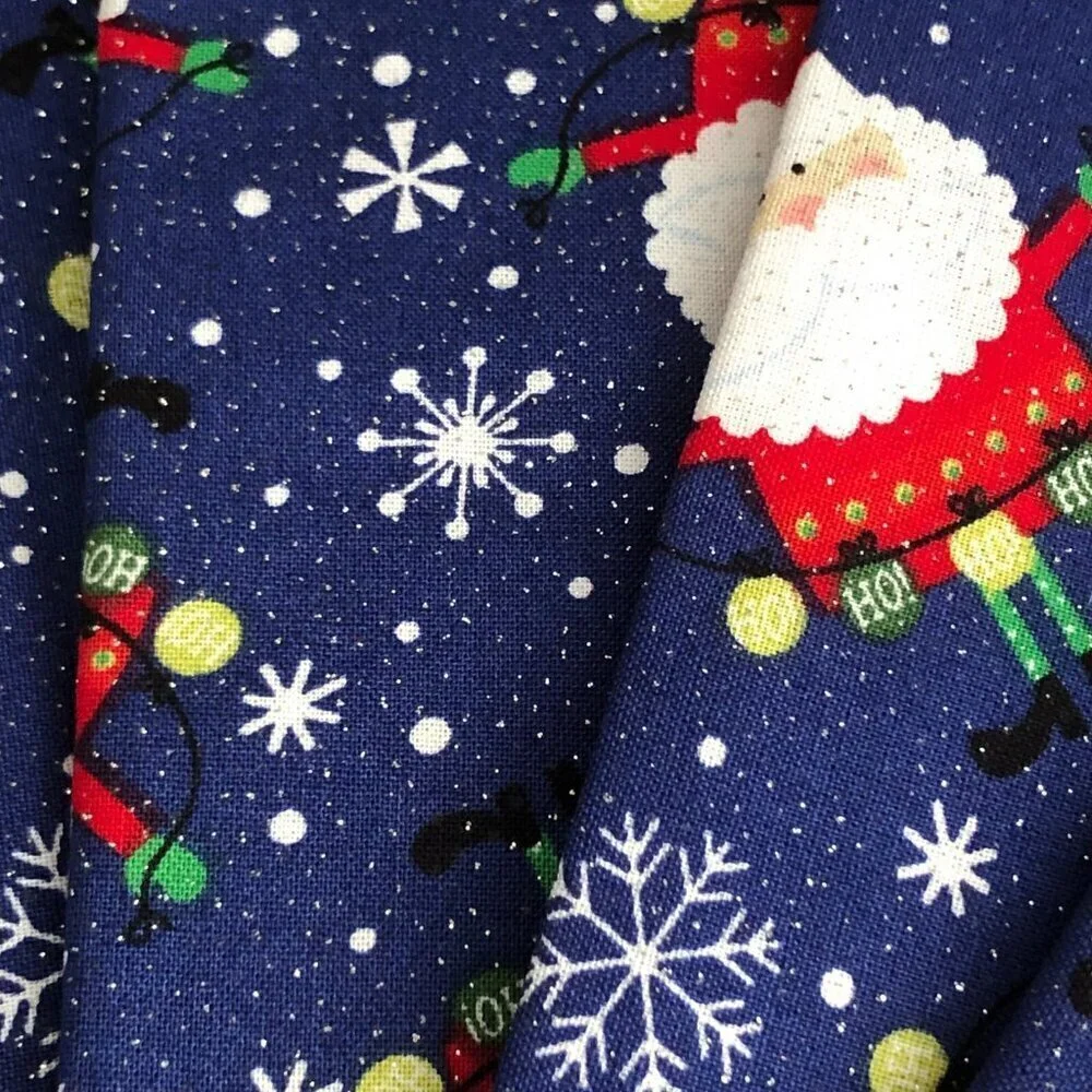 Christmas Holiday Metallic Blue Red Santa Dinner Napkins Set of 6 - NEW